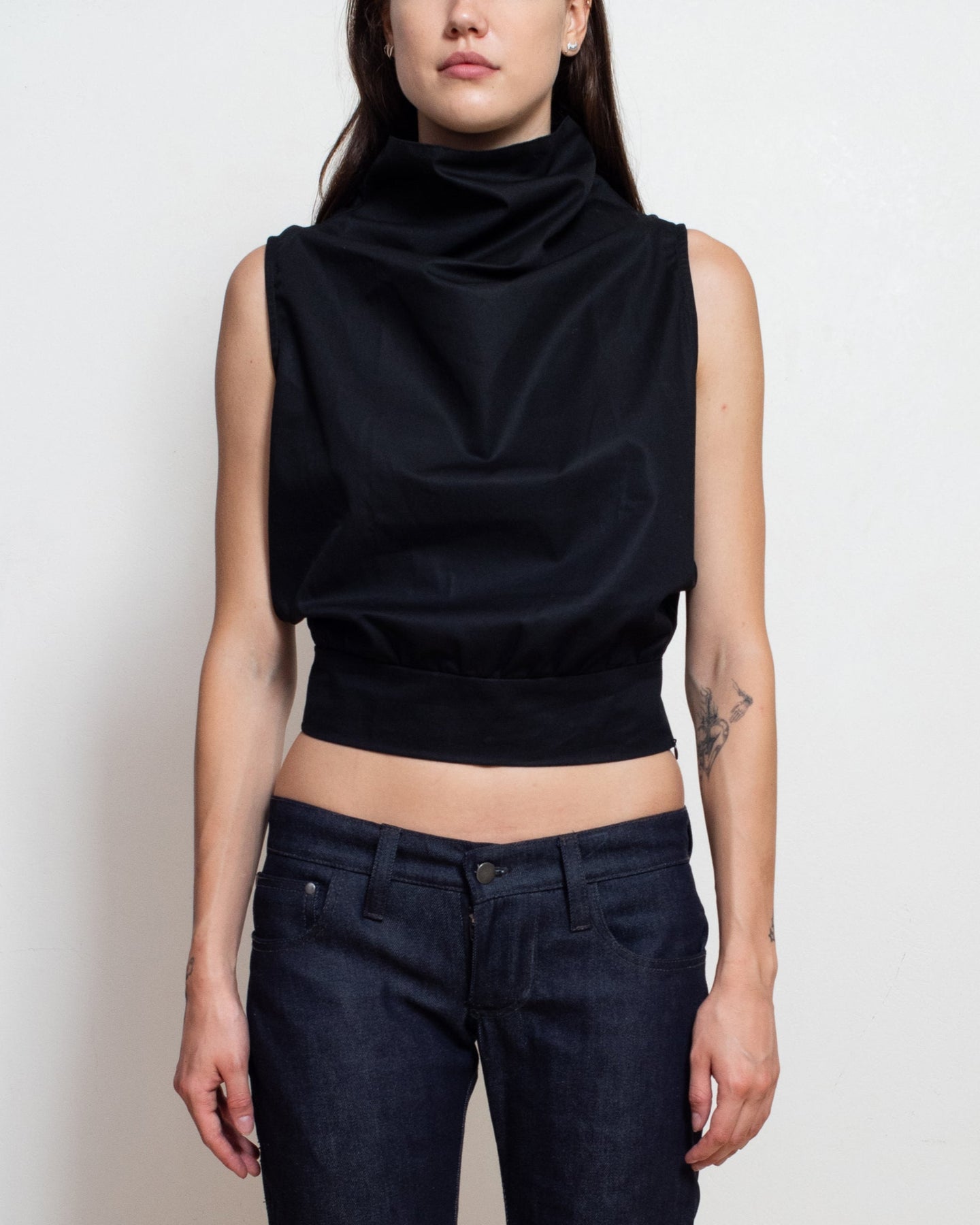 Cowl Turtleneck Tank in Black